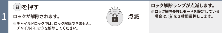 ロックボタンを押してロックを解除する